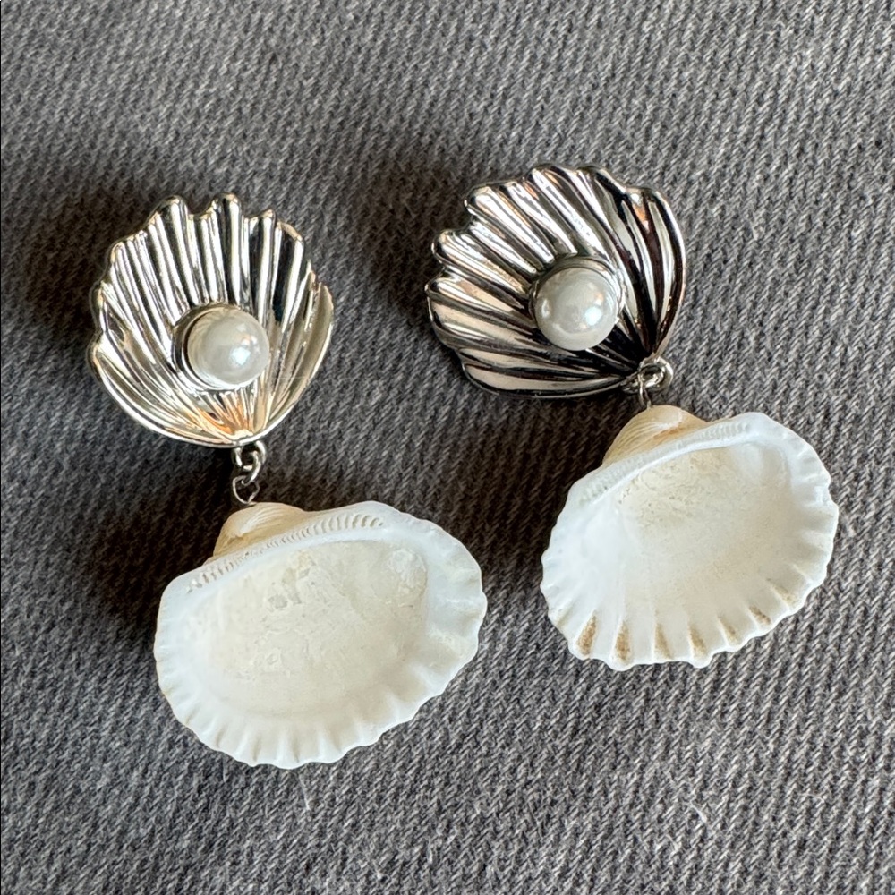 Silver and White Shell Earrings